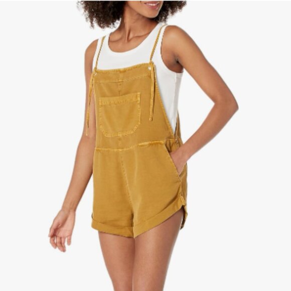 Billabong Women's Short Overalls Romper in Mustard Yellow NWT - Picture 1 of 8